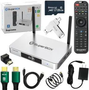 Latest SuperBox Supreme Fully Loaded,2025 Newest Pack,4G+128G Powerful Smart Box,Time Shift, Parental Control Time,Super Powerful TV Box with Voice Remote Control,Ideal for Home