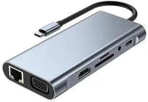 BDI TECHNOLOGY Type-c3.1 to 11 in 1 full-featured USB3.0/RJ45/VGA/HDMI/TF/SD/AUX/Type-c PD docking station