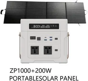 UAPOW Portable Power Station ZP1000+200W Solar Panel, 902Wh LiFePO4 (LFP) battery, solar generator, 600W AC output, suitable for outdoor camping, home backup power, emergencies, and RV use.