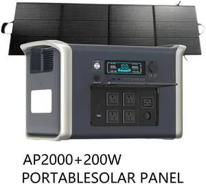 UAPOW AP2000+200W Solar Panel 2400W Portable Power Station  LiFePO4 Battery - 2048Wh Solar Generator 2 Hr Fast Charge for Outdoor Camping RV Home Backup Power
