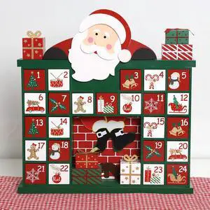 PIONEER-EFFORT Extra-large Wooden Christmas Advent Calendar with Drawers, 24-Day Countdown to Christmas, Holiday Decoration with Santa Fireplace Design, Reusable Advent Calendar