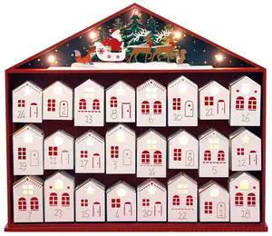 PIONEER-EFFORT Christmas Wooden Advent Calendar With LED Light To Fill Small Gifts Christmas Tabletop Decoration
17.4"x2.6"x15.4"