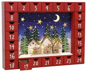 Pioneer-Effort Christmas Wooden Advent Calendar with LED and 24 Drawers to Fill Small Gifts Countdown to Christmas Decoration