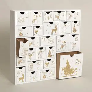 PIONEER-EFFORT Christmas Wooden Advent Calendar with 25 Large Drawers Countdown to Christmas Decoration Large Size Xmas Countdown Calendar 2025 Hand Painted Refillable Advent for Holiday Decoration