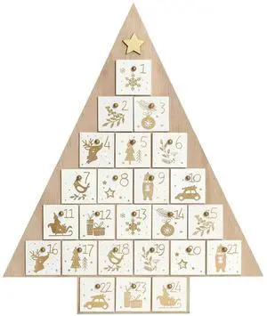 PIONEER-EFFORT 15 Inch Christmas Tree Wooden Advent Calendar with 24 Drawers Countdown to Christmas Holiday Gifts for Adults and Kids Home Decoration Natural Color