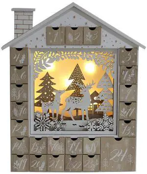 PIONEER-EFFORT Christmas Wooden Advent Calendar House with 24 Drawers Countdown to Christmas Decoration Fill Small Gifts for Kids (12.3'' x 2.3'' x14.9'', White)