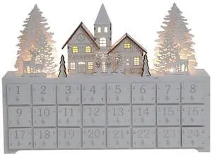 PIONEER-EFFORT Christmas Wooden Advent Calendar House with 24 Drawers Countdown to Christmas Decoration Fill Small Gifts for Kids (14.8'' x 3.1'' x10.6''., White)