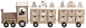 PIONEER-EFFORT 24 Inch Christmas Wooden Advent Calendar Train with 24 Drawers for Adults and Kids Christmas Countdown Tabletop Decoration PIONEER-EFFORT (White and Natural)