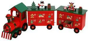 PIONEER-EFFORT Wooden Advent Calendar Train with 24 Drawers Christmas Calendars for Kids Adults Xmas Countdown Traditional Decoration (Red&Green Big Train) 23 Inch