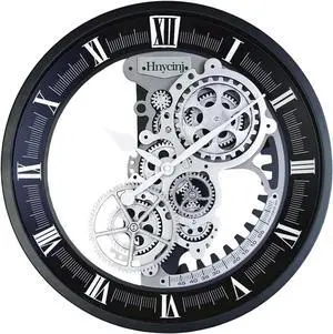 Hnycinj 18 Inch Analog Battery Powered Classic, Industrial, Vintage, Retro Wall Clock with Roman Numerals, Silent Clock, Real Moving Gear