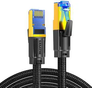 SAMZHE Cat 8 Ethernet Cable 50FT High Speed Braided Network Cord 40Gbps 2000Mhz Cat8 RJ45 Connectors Shielded LAN Cables Indoor Outdoor Compatible for Gaming PS5 Router Modem PC Xbox 50 ft