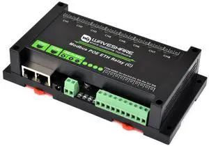 Waveshare Dual Ethernet Ports 8-ch Relay Module (C), Modbus RTU Protocol, PoE Power Supply, with Various Isolation and Protection Circuits, Industrial Grade Rail-Mount Case