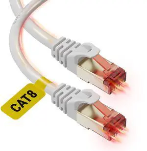 Ultra Clarity Cables Cat 8 Ethernet Cable 50 FT, High Speed 40 Gbps 2000Mhz Internet LAN Cable with Gold Plated RJ45 Connector, Weatherproof Ethernet Cord for Router, PC, PS5, Xbox - White