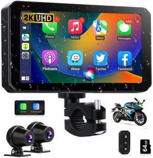 Motorcycle Carplay w 2K Dash Cam Waterproof Apple Carplay & Android Auto Screen 5.5" Wireless Moto Car Play Screen with GPS Navigation/Dual BT/Siri, Google Voice Control, Remote Control, 64G Card