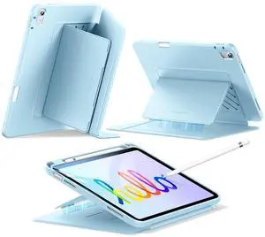 ESR for iPad A16 Case, iPad 11th/10th Generation Case (2025/2022), Vertical Stand Cover, Multi Stand Angles, Ultra-Stable Cover with Pencil Holder, Flip Series, Sky Blue