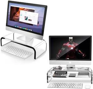 AboveTEK Acrylic Monitor Stand, Clear Monitor Riser & 2-Tier Acrylic Monitor Stand, Premium Acrylic Stand for Home Office, PC TV Stand with Keyboard Storage Heavy Duty Desk Riser