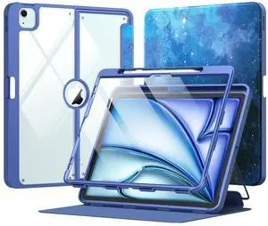 MoKo for iPad Air 13 Inch Case M3 2025 & M2 2024 with Pencil Holder, iPad Air 13 Case [Built-in Screen Protector] with Clear Back & Magnetic Multi Angle Stand Cover, Starry Sky