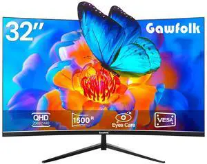 Gawfolk Monitor 32 inch Computer Monitor QHD (2560 x 1440) 2K 1500R Curved Computer Monitors 75HZ PC Monitors VA Screen for Home, Office and Dormitory,Support Wall Mount- Black