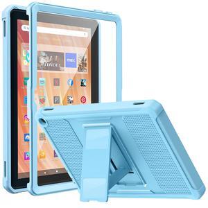 MoKo Case Fits Universal 10 Inch Tablet 2023- [Heavy Duty] Full Body Rugged Cover Stand Case for 10.1" Touchscreen Tablet with Built-in Screen Protector, Fluorescent Blue