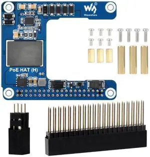 Waveshare Power Over Ethernet HAT (H), Compatible with Raspberry Pi 5 / CM 5, 5V 5A Output, Stable Performance, Supports 802.3af/at Network, Isolated Switched-Mode Power Supply, PoE HAT, Board ONLY