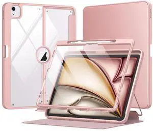 MoKo for iPad Air 13 Inch Case M3 2025 & M2 2024 with Pencil Holder, iPad Air 13 Case [Built-in Screen Protector] with Clear Back & Magnetic Multi Angle Stand Cover, Rose Gold