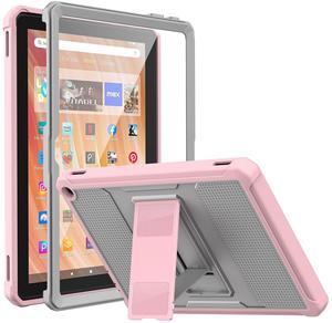 MoKo Case Fits All-New  Kindle Fire HD 10 Tablet(13th Gen, 2023 Release) 10.1"-[Heavy Duty] Full Body Rugged Cover Stand Case for Fire Tablet 10 2023 with Built-in Screen Protector, Gray/Pink