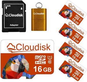 Cloudisk Pack of 5 Parrot-Prime Micro SD Card 16GB Flash Memory Card Micro SDHC C10 A1 U1 with SD Adapter, Card Reader (16GB)
