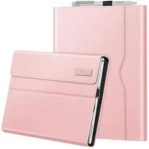 Fintie Case for 12.3 Inch Microsoft Surface Pro 7 Plus, Surface Pro 7/6/5/4/3 - Portfolio Business Cover with Pocket, Compatible with Type Cover Keyboard, Rose Gold