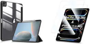 Fintie Bundle: Fintie Hybrid Slim Case for iPad Pro 13-inch (M4) 2024, [Built-in Pencil Holder] Shockproof Cover Clear Transparent Back Shell + [2-Pack] Tempered Glass Screen Protector