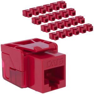 ICC CAT6 Keystone Jack with Inline IDC No Pair Split Wiring (Easier Termination) UL Listed PoE++ TAA Compliant for Wall Plate or Patch Panel, Works with JackEasy Termination Tool, Red, 25 Pack