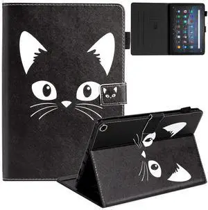 Dteck Case for All-New Fire HD 10 & HD 10 Plus Tablet (2021 Release, 11th Generation) - Slim Multi-Angle Folio Stand Premium PU Leather Protective Smart Cover with Auto Wake Sleep, Black Cat