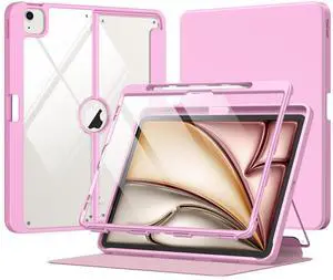 MoKo for iPad Air 13 Inch Case M3 2025 & M2 2024 with Pencil Holder, iPad Air 13 Case [Built-in Screen Protector] with Clear Back & Magnetic Multi Angle Stand Cover, Nosegay Pink