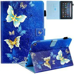 Dteck Case for All-New Fire HD 10 & HD 10 Plus Tablet (2021 Release, 11th Generation) - Multi-Angle Folio Stand Premium Embossed Leather Protective Smart Cover with Auto Wake Sleep, Gold Butterfly