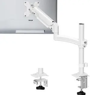 Single Monitor Arm Holds Max 22lbs, Monitor Stand for Desk, Height Adjustable Monitors Mount for 13-32inch, Full-Motion Monitors Desk Mount with C-Clamp&Grommet Base, Freelift White