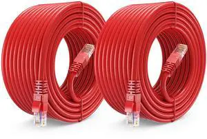 Maximm Cat 6 Ethernet Cable 50 ft (2-Pack) - High-Speed LAN Cable, Internet Cable, Patch Cable, and Network Cable - UTP, 10Gbps, 550MHz Cat6 Cable - Red