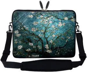 Meffort Inc 17 17.3 inch Neoprene Laptop Sleeve Bag Carrying Case with Hidden Handle and Adjustable Shoulder Strap - Vincent van Gogh Almond Blossoming