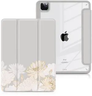 Batianda Hybrid Case for iPad Pro 11-inch 2022 2021 (3rd Generation) / iPad Pro 11" 2nd 2020 [Built-in Pencil Holder] Shockproof Cover with Clear Transparent Back Shell TPU Bumper,Golden Lotus