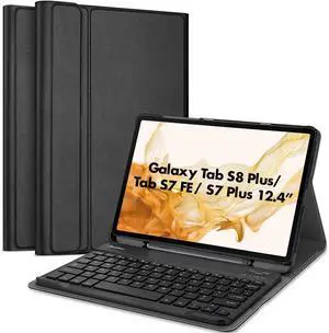 ProCase Keyboard Case for 12.4 inch Galaxy Tab S8 Plus 2022 /Tab S7 FE 2021 /Tab S7 Plus 2020 with S Pen Holder,Magnetically Detachable Wireless Keyboard for SM-X800 X806 T730 T736 T970 T975 -Black