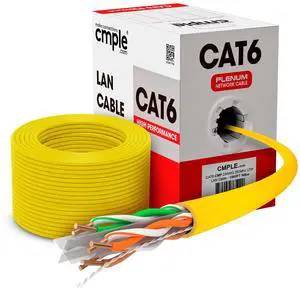 Cmple - Cat6 Plenum Ethernet Cable 1000ft, Cat 6 Cable (CMP) 550MHz Unshielded Twisted Pair (UTP) 10 Gigabit Solid Network Cable, Bulk Ethernet Cable - Yellow