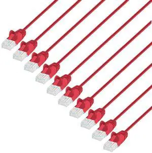 Intellinet Slim Cat6 Ethernet Network Patch Cable - 10-Pack - 10Gbps & 250MHz, Snagless Boot, 30AWG Pure Bare Copper Wire, Gold-Plated Contacts, Lifetime Mfg Warranty - 5ft, 10 Pack, Red