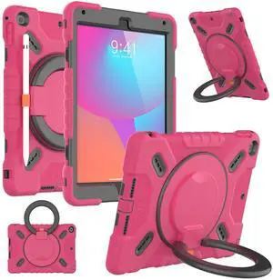 PEPKOO Triple Shockproof Case for iPad 5th/6th Generation 9.7 inch 2017 2018 and iPad Air 2 Gen, Heavy Duty Kid Boy Girl Cover with Pencil Holder/Handle Kickstand/Shoulder Strap, Pink