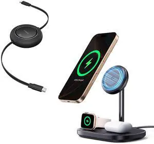 Baseus Retractable USB C Cable 100W 6.6ft and Baseus Qi2 Certified 15W Wireless Charger