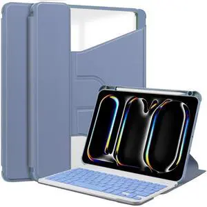 Dteck for iPad Pro 13 Inch M4 Rotating Smart Folio Case 2024 with Auto Sleep Wake/Stand, Pencil/Stylus Holder Slot, Magnetic Closure, Slim Lightweight Solid Color PU Leather Protective Cover, Purple