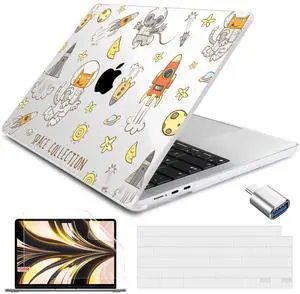 Batianda Case for New MacBook Air 13.6 inch 2025 M4 2024 2022 Release Model A3240 A3113 M3 A2681 M2, Designed Protective Hardshell Keyboard Cover and USB-C OTG Adapter, Astronaut cat