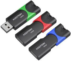 KOOTION 128GB Flash Drive 3 Pack USB Flash Drives Multicolor USB Drive Retractable Thumb Drive USB 2.0 Flash Drive Zip Drives High Speed Jump Drives with LED Indicator - 3Pack (Red, Green, Blue)
