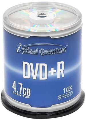 Optical Quantum 16X 4.7 GB DVD+R Blank Media Shiny Silver Top, 100-Disc Spindle for Burning Video, Recordable DVD Discs, Writable Blank DVDs