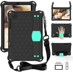 Dteck Silicone Cover for Samsung Galaxy Tab S6 Lite 10.4" - Durable TPU with Stand, Shock-Absorbing Protective Case with Crossbody/Hand Strap, Mint Black