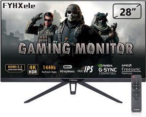 FYHXele 28" Gaming Monitor, 4K 144Hz Monitor, Fast IPS, 1ms, UHD 3840 * 2160 Computer Monitor with Remote, Free-sync, DSC, HDMI 2.1/2.0, DisplayPort 1.4, USB Type C, HDR400, VESA/Low Blue Light