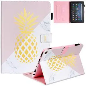 Dteck Case for All-New Fire HD 10 & HD 10 Plus Tablet (2021 Release, 11th Generation) - Multi-Angle Folio Stand Premium Embossed Leather Protective Smart Cover with Auto Wake Sleep, Gold Pineapple