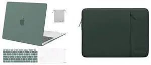 MOSISO Compatible with MacBook Air 13 inch Case 2022, 2021-2018 Release A2337 M1 A2179 A1932, Vertical Sleeve Bag&Plastic Hard Case&Keyboard Cover&Screen Protector&Storage Bag, Midnight Green